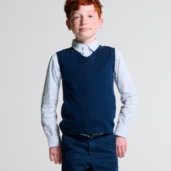 قميص تحتاني بياقة مثلثة باللون الأزرق البحري للأولاد